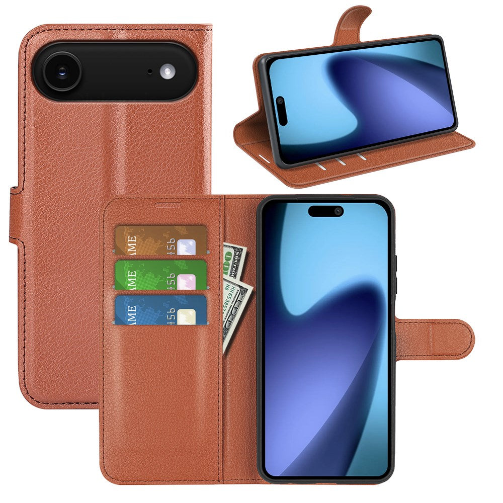 EIDERWOOD iPhone Air Litchi Flip Deksel med Innebygd Kortholder & Stativfunksjon – Brun
