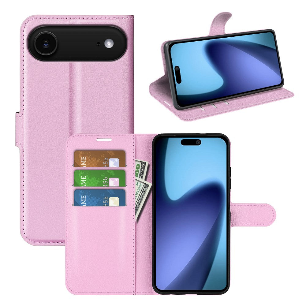 EIDERWOOD iPhone Air Litchi Flip Deksel med Innebygd Kortholder & Stativfunksjon – Rosa