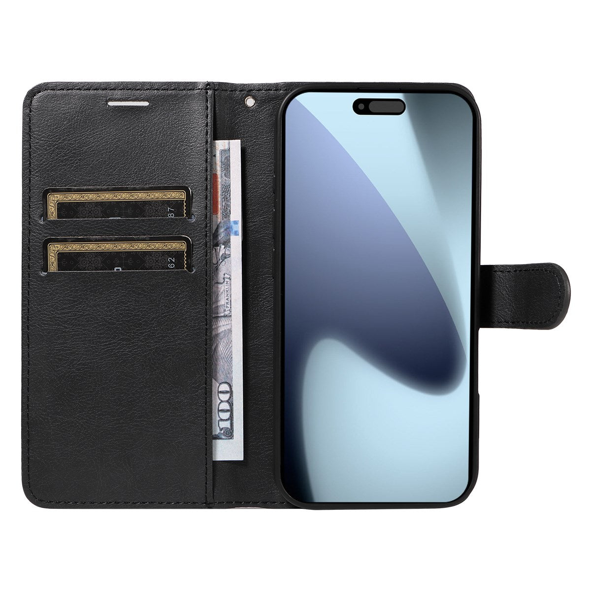 EIDERWOOD iPhone 17 Pro Deksel i Kunstskinn med Lommebok & Stropp - Svart