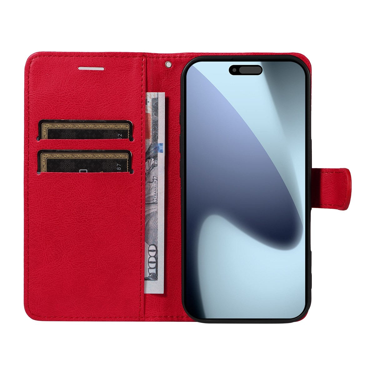EIDERWOOD iPhone 17 Pro Deksel i Kunstskinn med Lommebok & Stropp - Rød