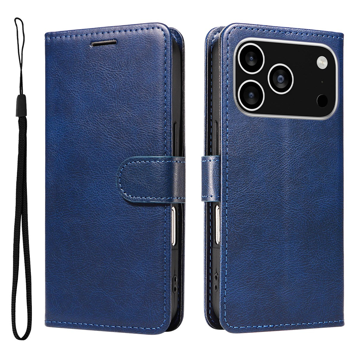 EIDERWOOD iPhone 17 Pro Deksel i Kunstskinn med Lommebok & Stropp - Blå