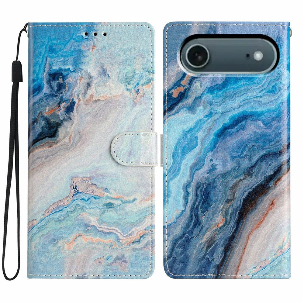 EIDERWOOD iPhone Air Kunstskinn Flip Deksel m. Lommebok & Stropp - Blå Marmor