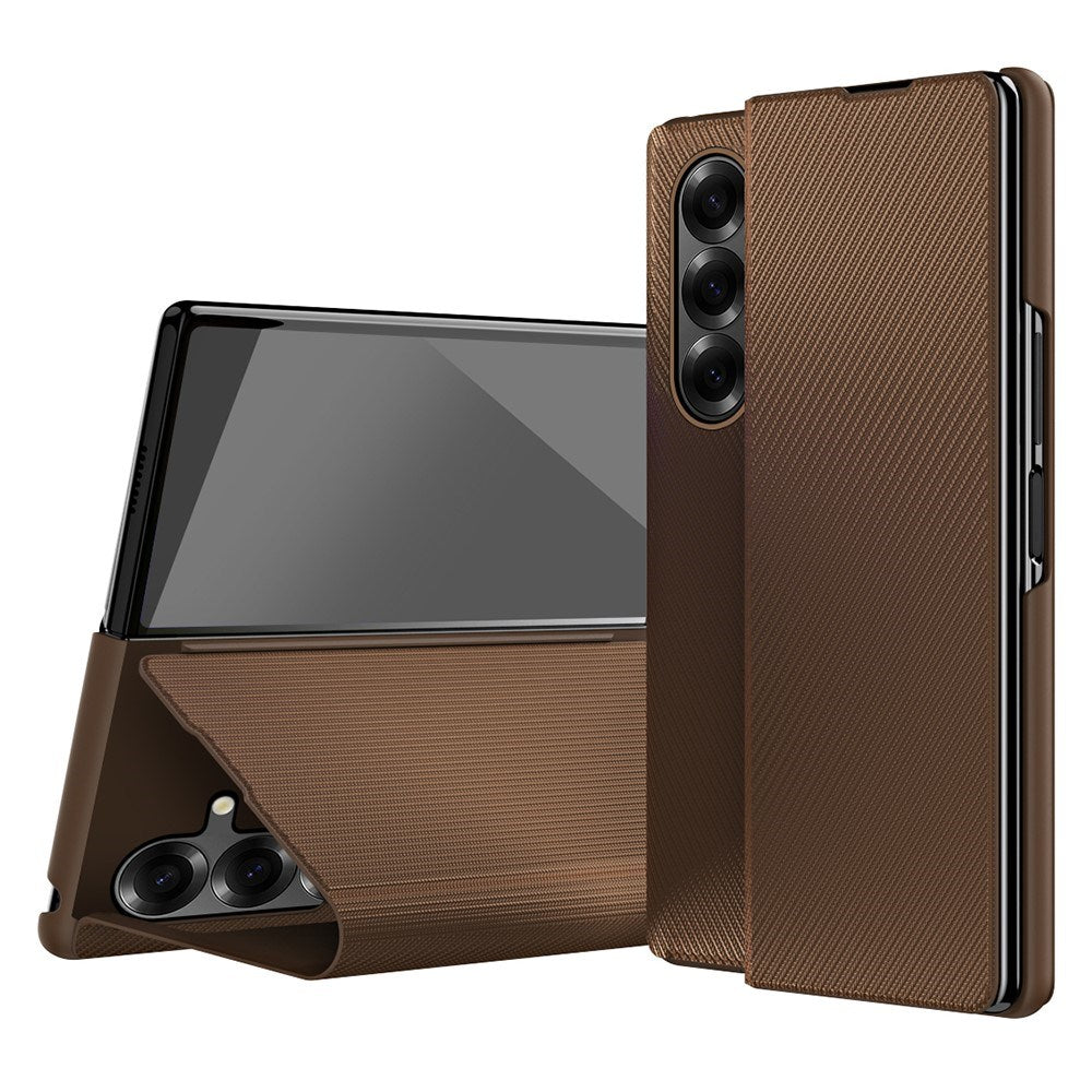 EIDERWOOD Samsung Galaxy Z Fold7 Kunstskinn Flip Deksel m. Tekstur & Stativfunksjon - Brun