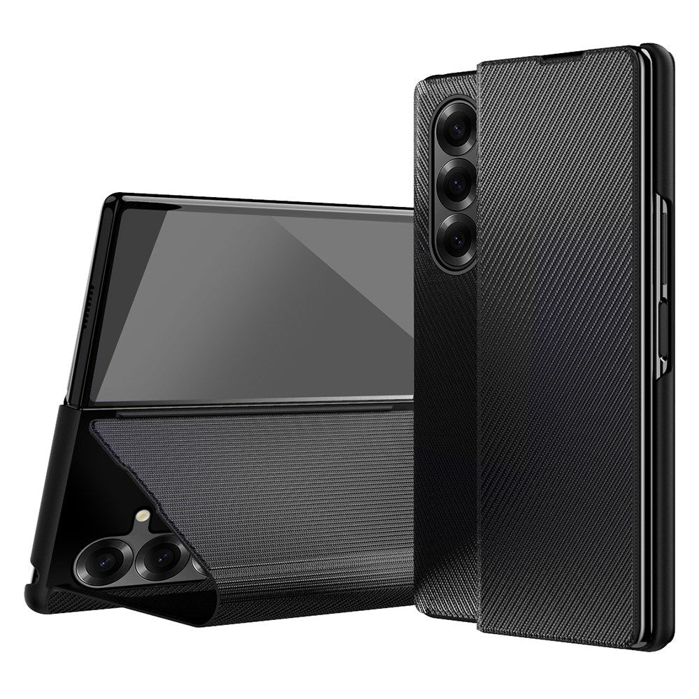 EIDERWOOD Samsung Galaxy Z Fold7 Kunstskinn Flip Deksel m. Tekstur & Stativfunksjon - Svart