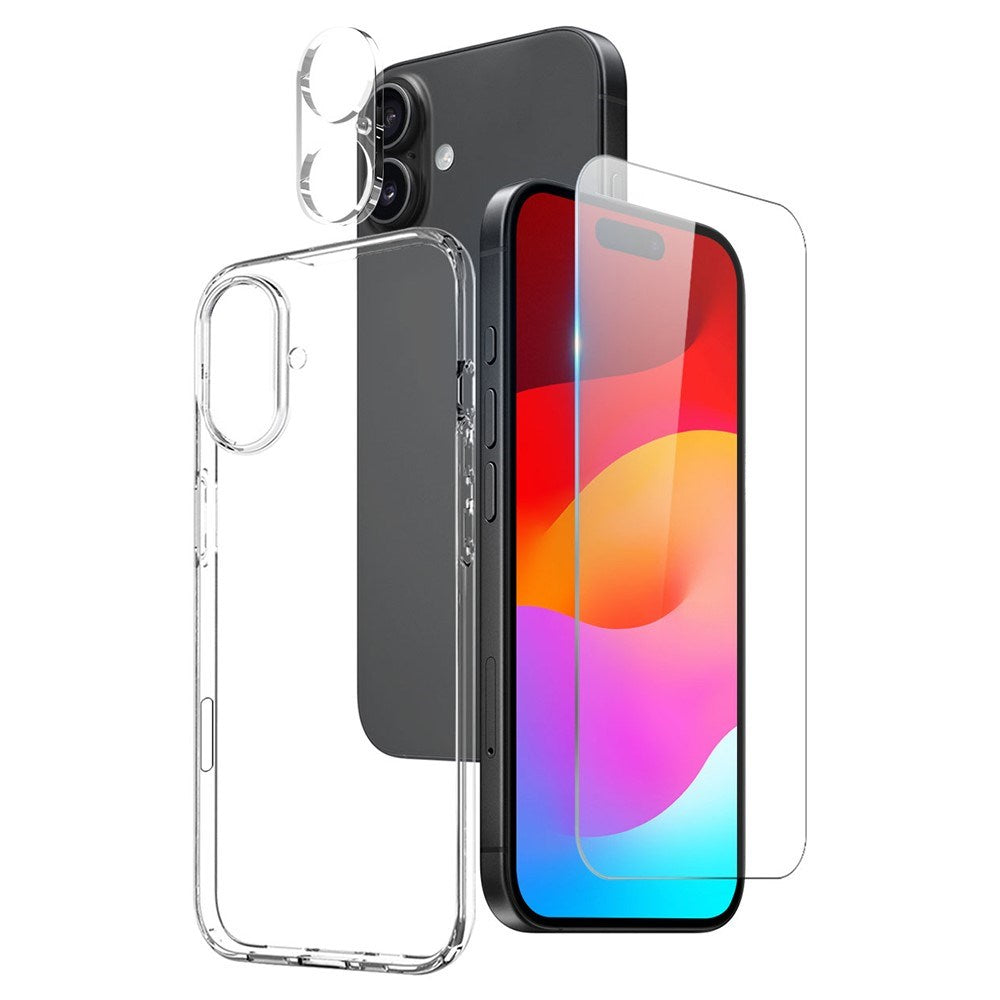 NORTHJO iPhone 17 3-i-1 Beskyttelsessett m. Fleksibelt Plast Deksel / Herdet Skjermbeskyttelsesglass / Kameralinsebeskytterglass - Gjennomsiktig
