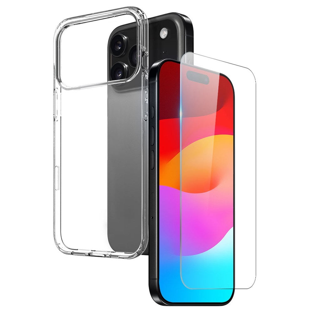 NORTHJO iPhone 17 Pro Max 2-i-1 Beskyttelsessett m. Fleksibelt Plast Deksel & Herdet Skjermbeskyttelsesglass - Gjennomsiktig