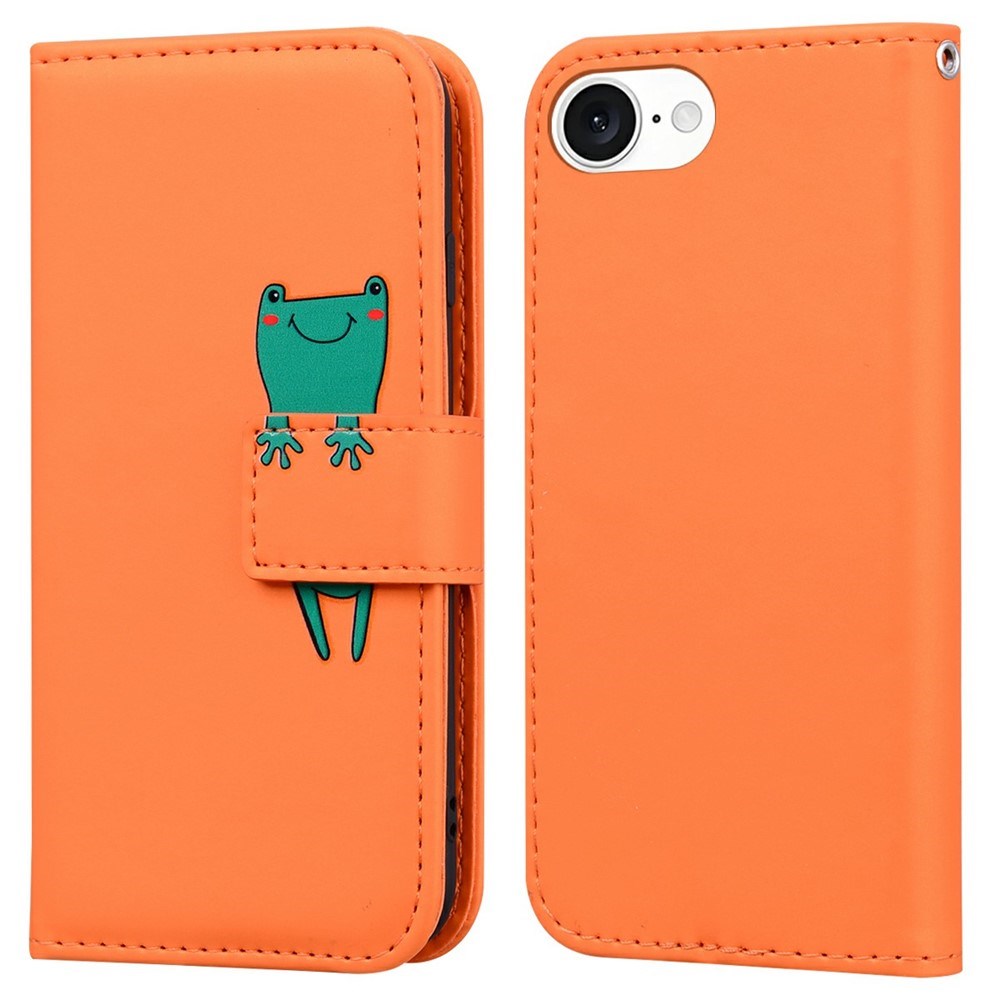 iPhone 17e / 16e Kunstskinn Flip Deksel m. Figur - Oransje