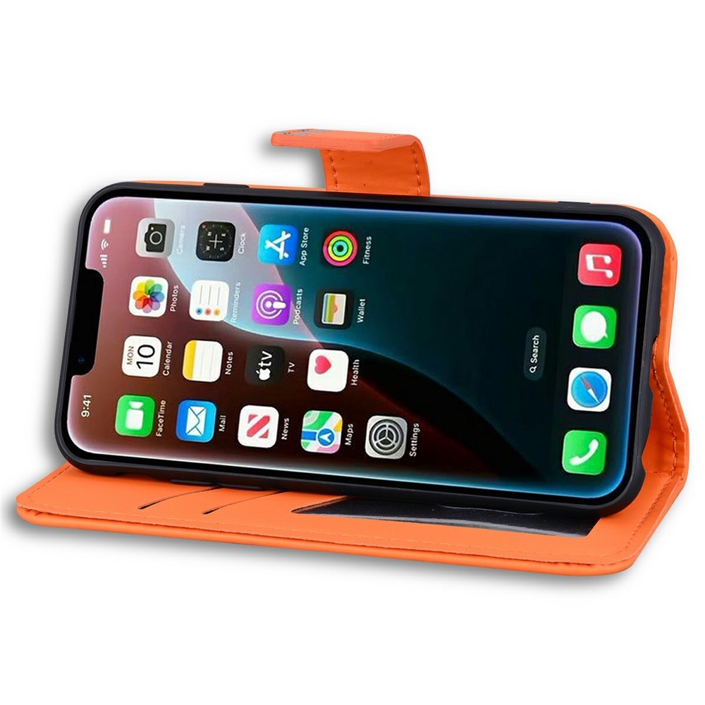 iPhone 17e / 16e Kunstskinn Flip Deksel m. Figur - Oransje