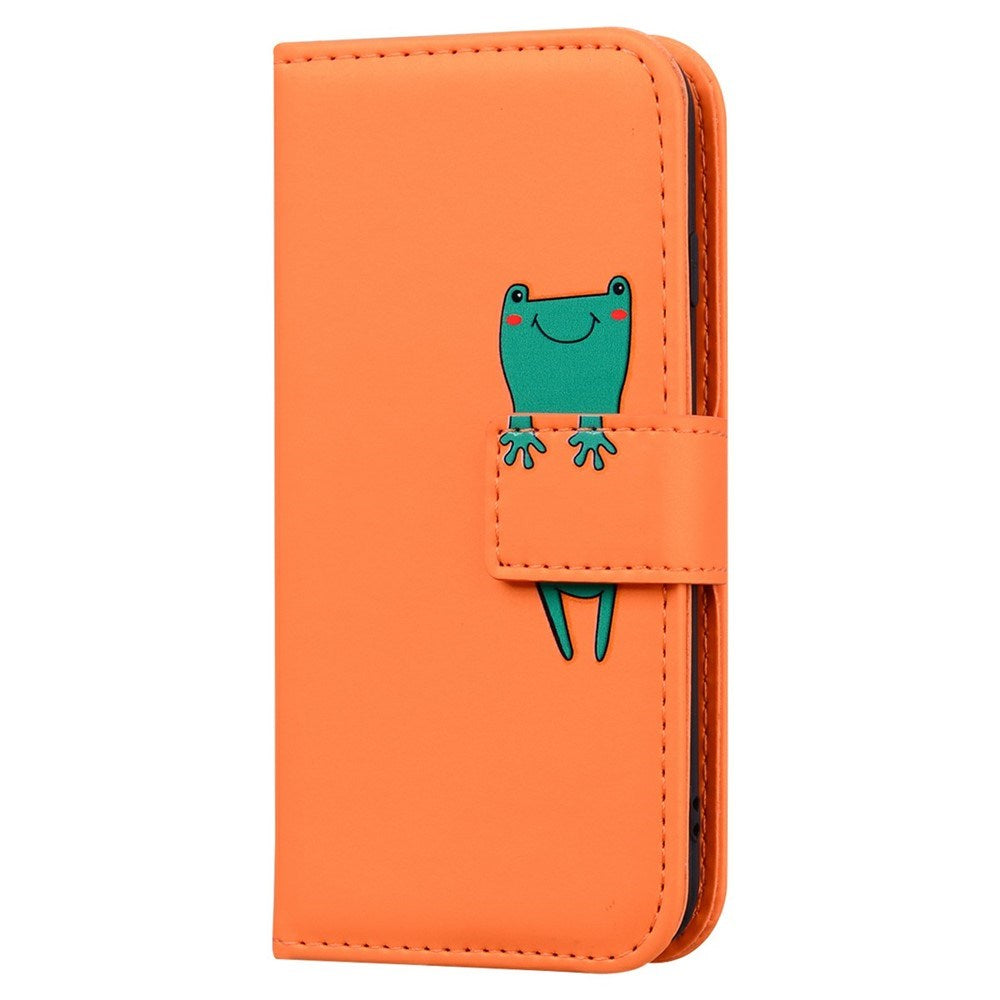 iPhone 17e / 16e Kunstskinn Flip Deksel m. Figur - Oransje