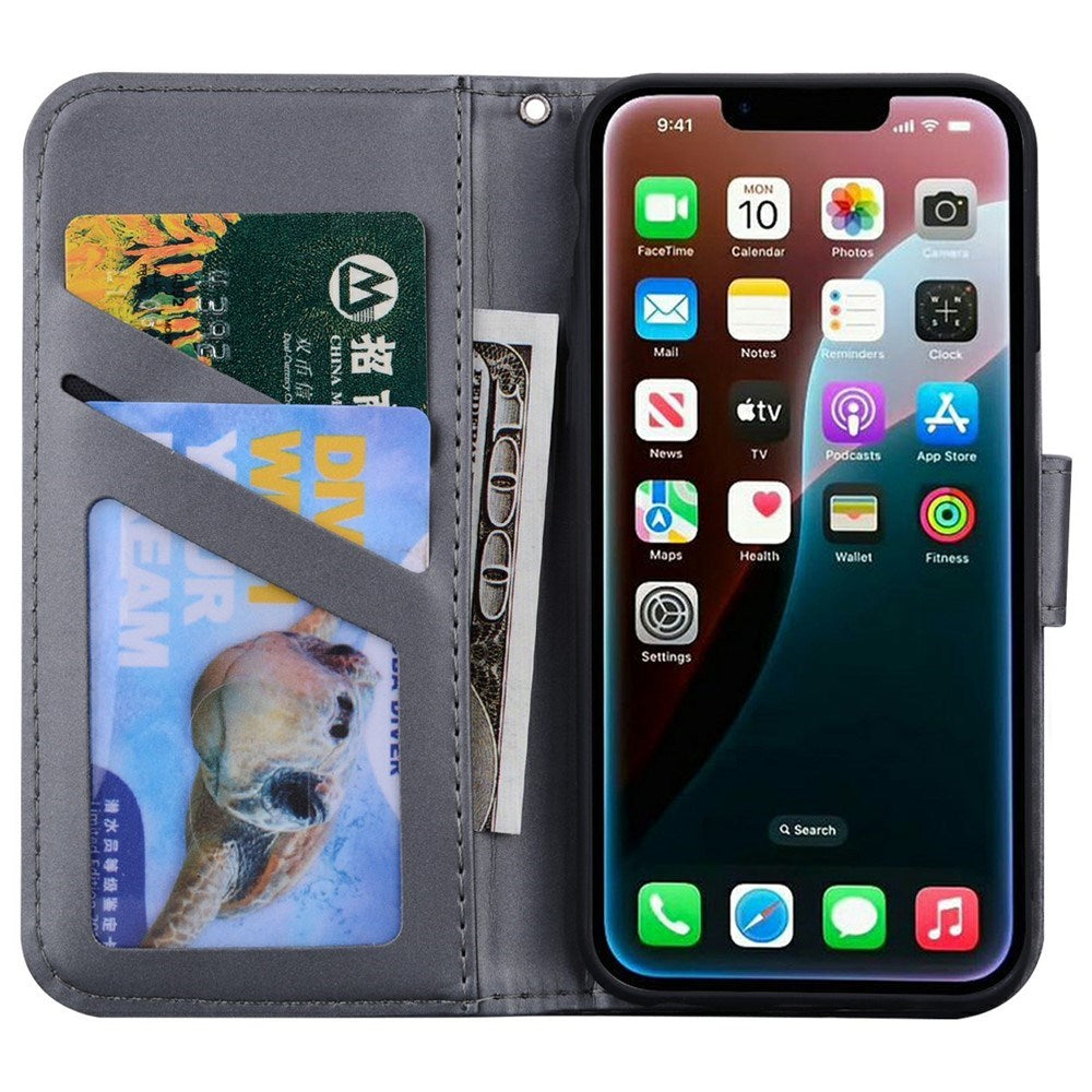iPhone 17e / 16e Kunstskinn Flip Deksel m. Figur - Grå