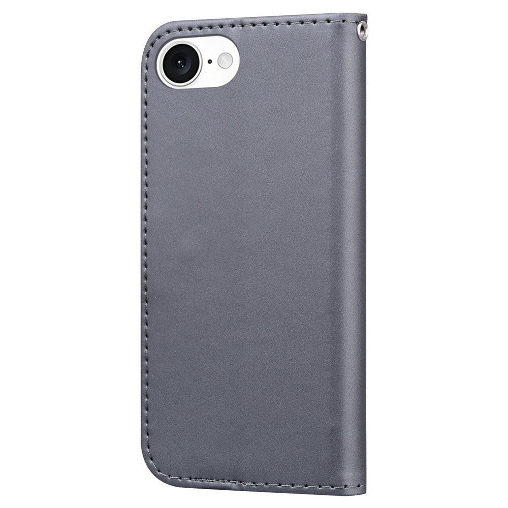 iPhone 17e / 16e Kunstskinn Flip Deksel m. Figur - Grå