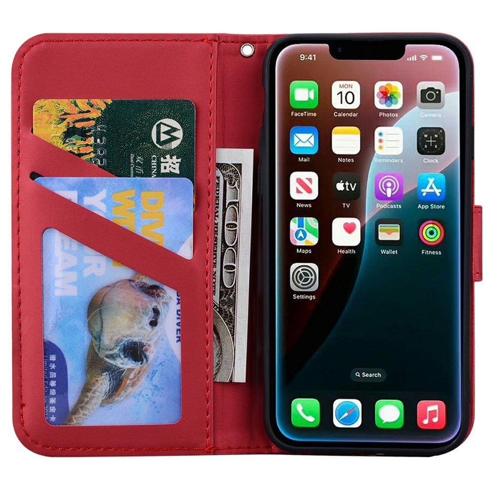 iPhone 17e / 16e Kunstskinn Flip Deksel m. Figur - Rød