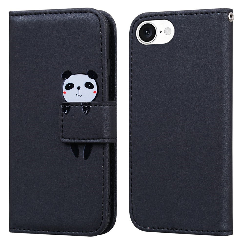 iPhone 17e / 16e Kunstskinn Flip Deksel m. Figur - Svart