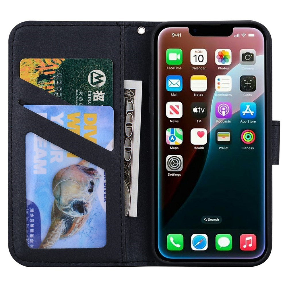 iPhone 17e / 16e Kunstskinn Flip Deksel m. Figur - Svart
