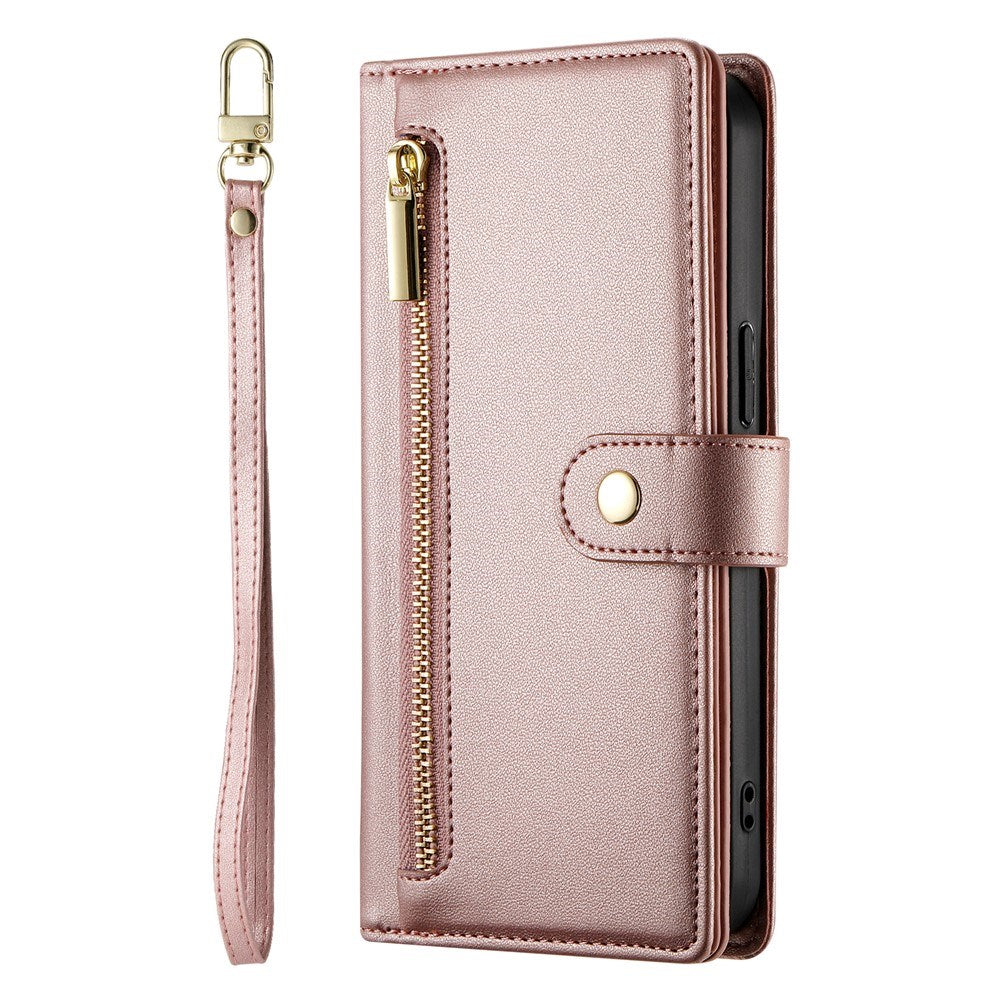 EIDERWOOD iPhone 17 Pro Max Flip Deksel med Kortholder / Glidelåslomme / Stropp - Rose Gold