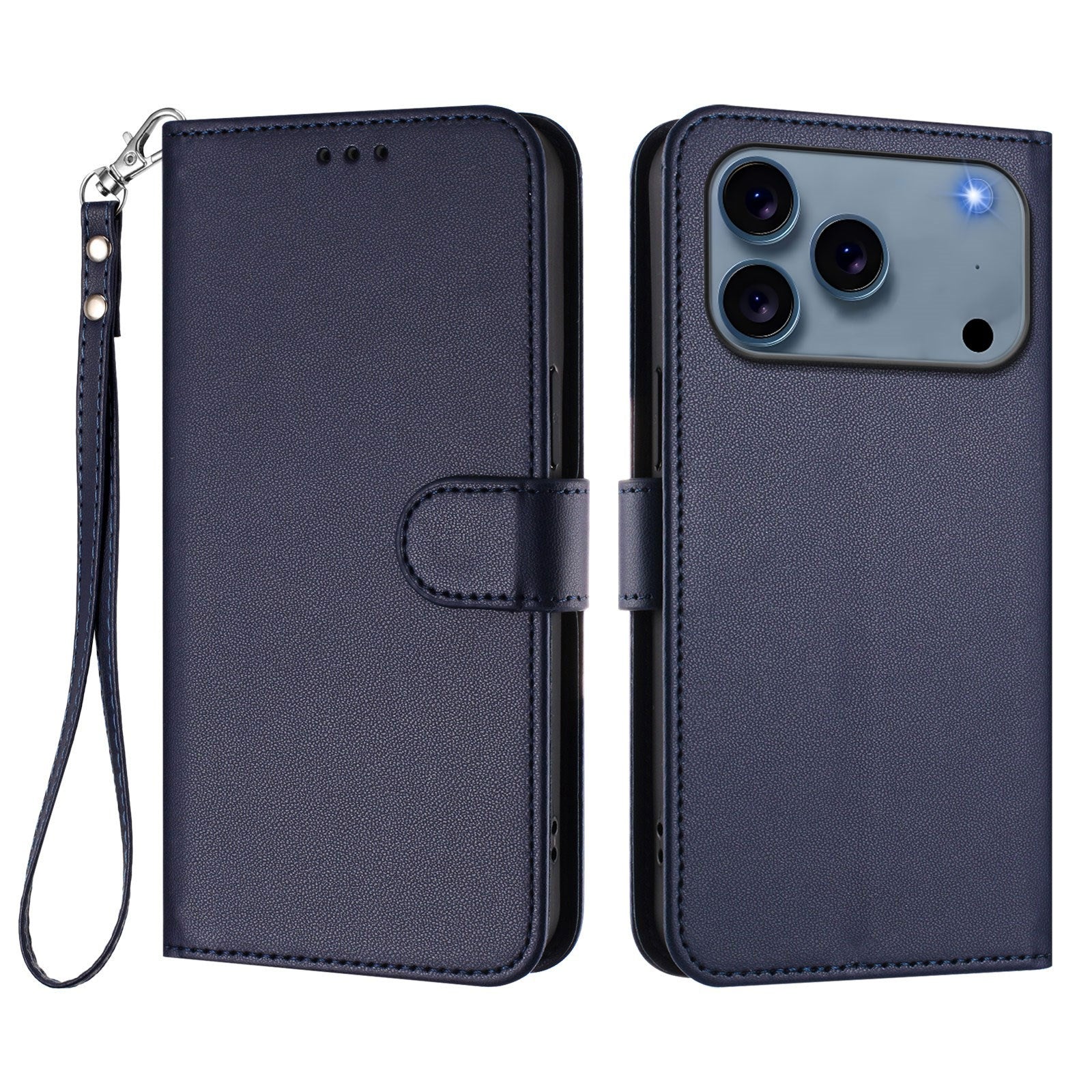 iPhone 18 Pro Max / 17 Pro Max EIDERWOOD Kunstskinn Flip Deksel m. Stropp - Blå