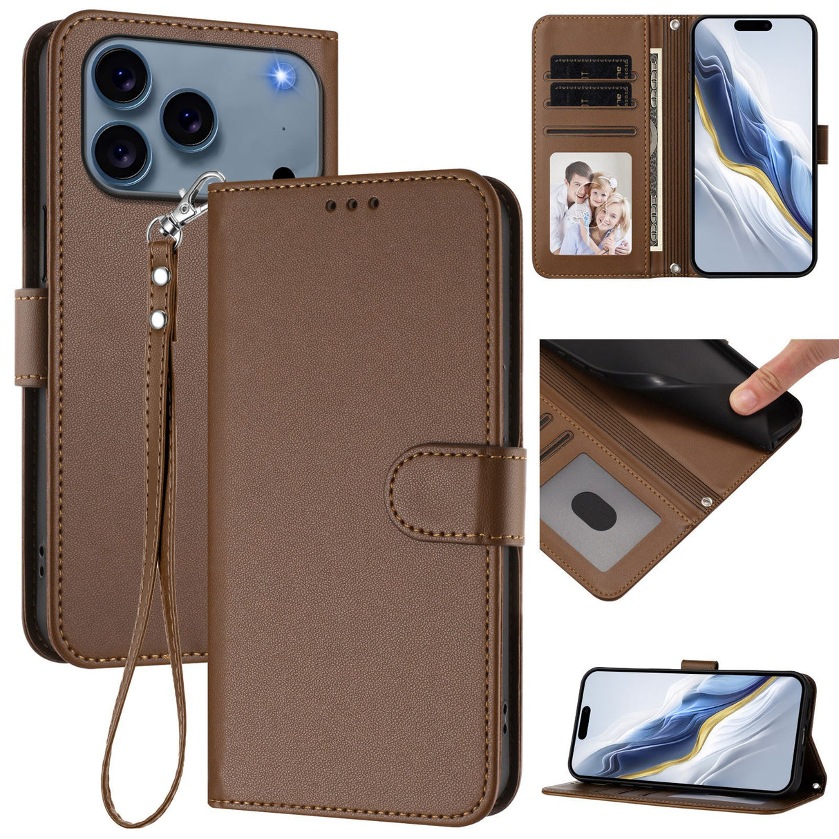 iPhone 18 Pro Max / 17 Pro Max EIDERWOOD Kunstskinn Flip Deksel m. Stropp - Brun