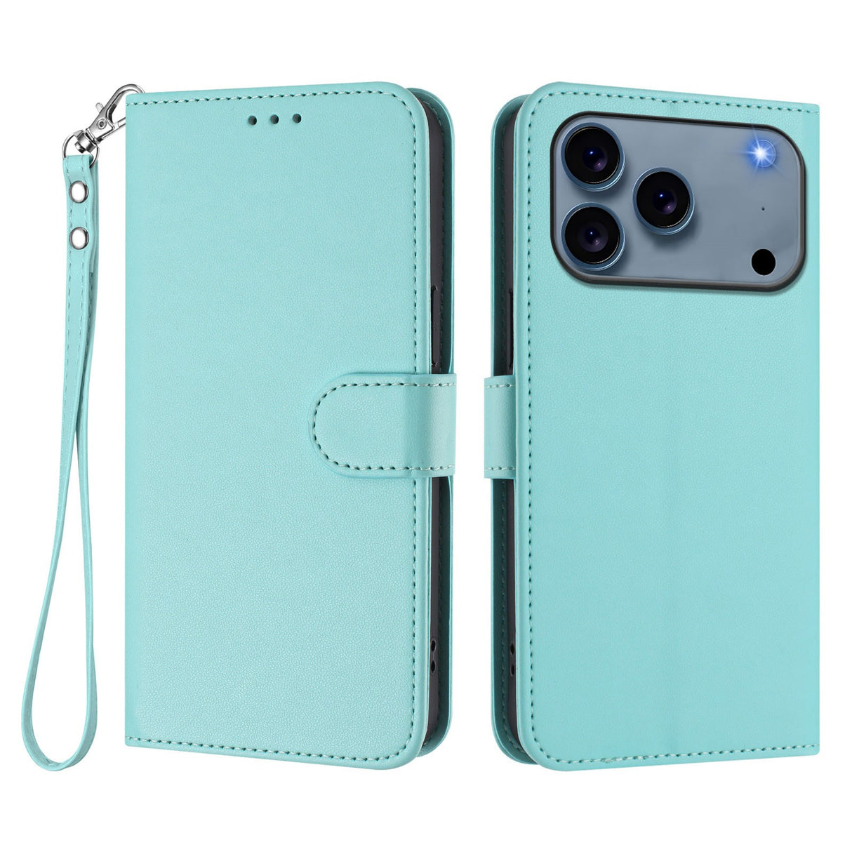 iPhone 18 Pro Max / 17 Pro Max EIDERWOOD Kunstskinn Flip Deksel m. Stropp - Lysblå