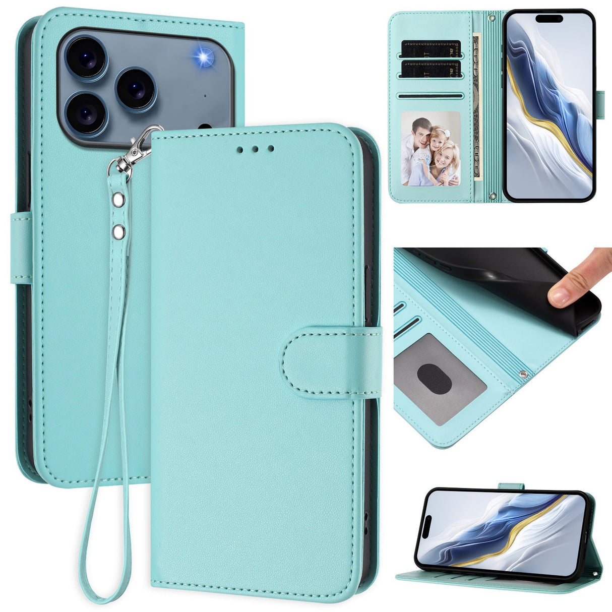 iPhone 18 Pro Max / 17 Pro Max EIDERWOOD Kunstskinn Flip Deksel m. Stropp - Lysblå