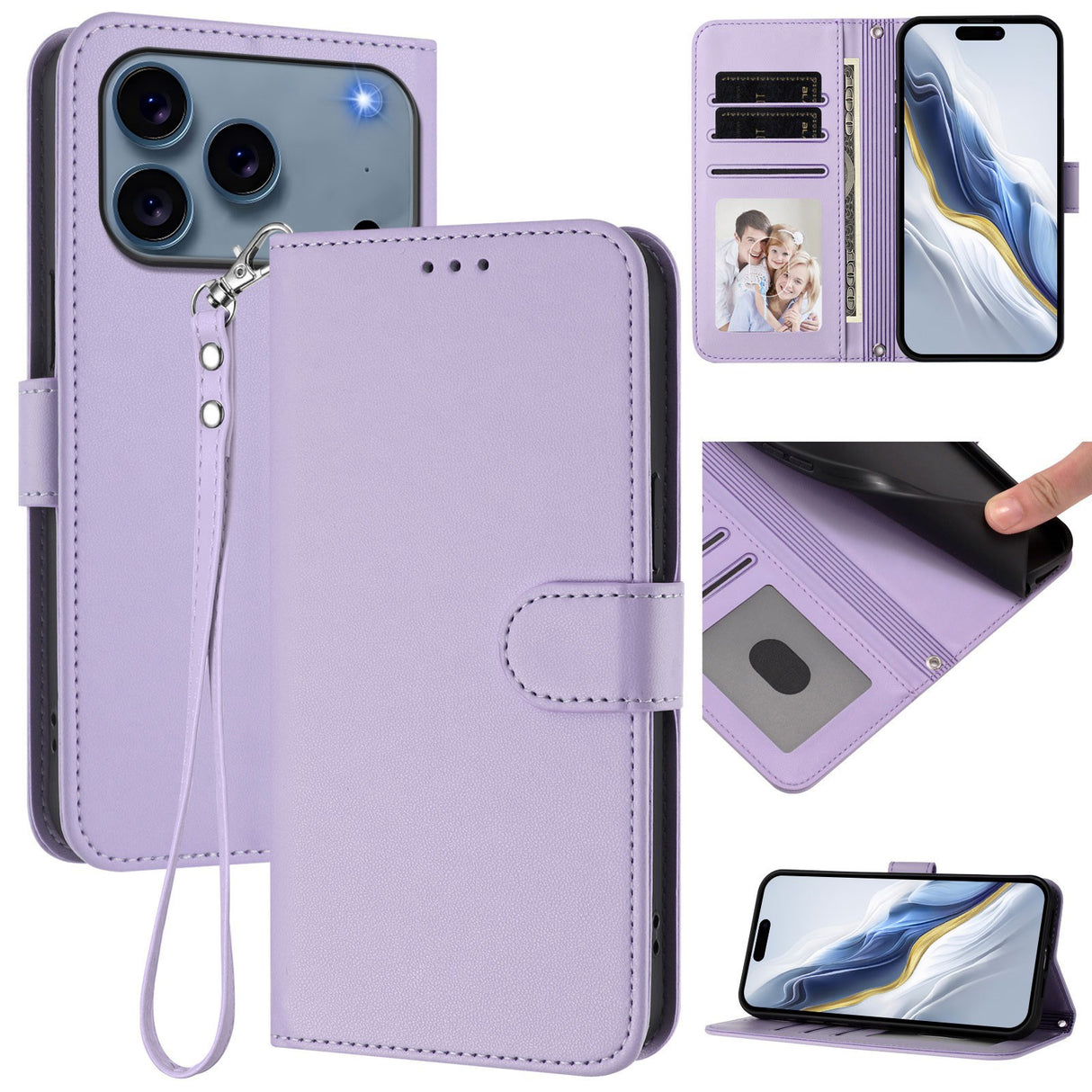 iPhone 18 Pro Max / 17 Pro Max EIDERWOOD Kunstskinn Flip Deksel m. Stropp - Lyslilla