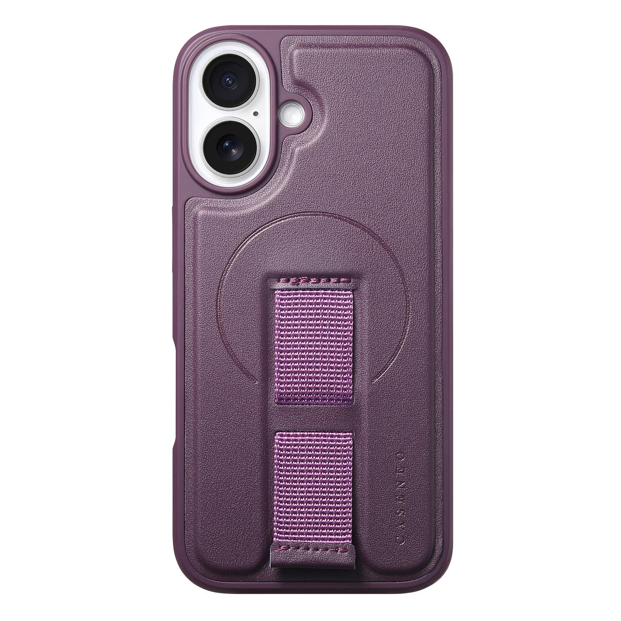 iPhone 16 Hard Plast Deksel m. Kunstskinn Bakside & Fingerrem - MagSafe Kompatibel - Lilla