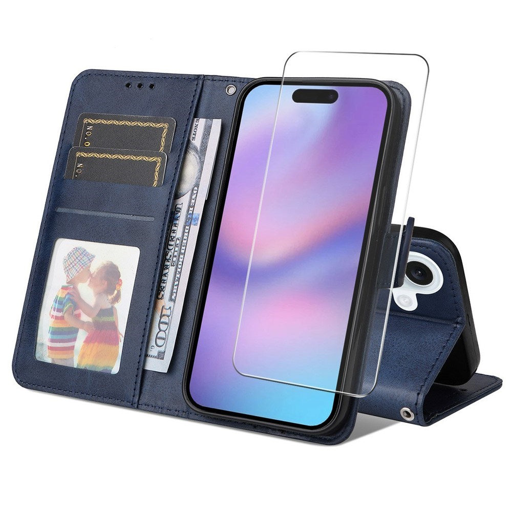 EIDERWOOD iPhone 17 2-i-1 Kunstskinn Flip Deksel med Skjermbeskyttelsesglass - Blå