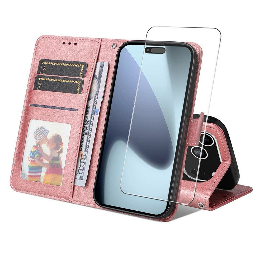 EIDERWOOD iPhone 17 Pro 2-i-1 Kunstskinn Flip Deksel med Skjermbeskyttelsesglass - Rosa