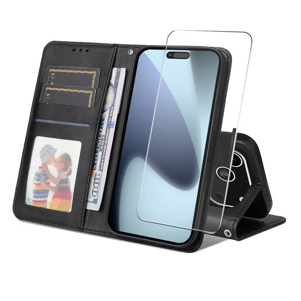 EIDERWOOD iPhone 17 Pro 2-i-1 Kunstskinn Flip Deksel med Skjermbeskyttelsesglass - Svart