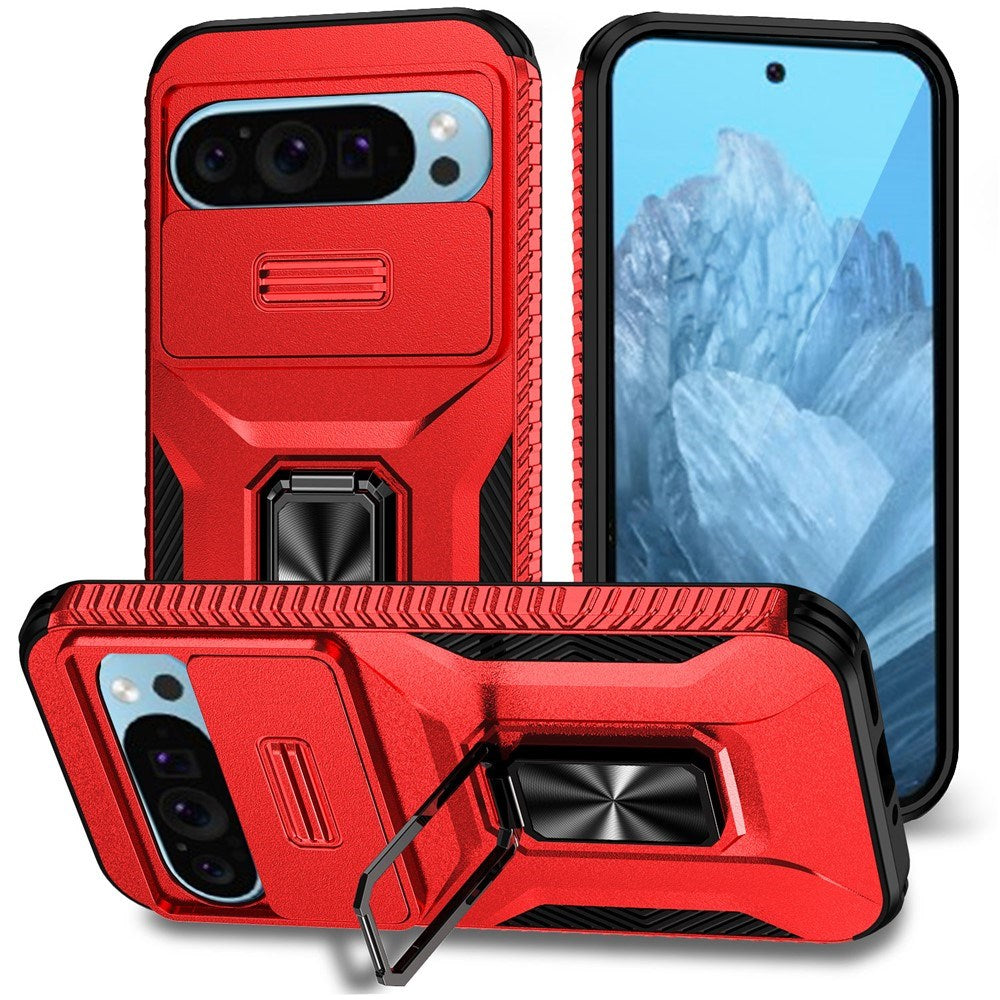 Google Pixel 11 Pro / 11 / 10 Pro / 10 / 9 Pro / 9 EIDERWOOD Håndverkerdeksel med 360 Graders Roterbar Støtte - Rød