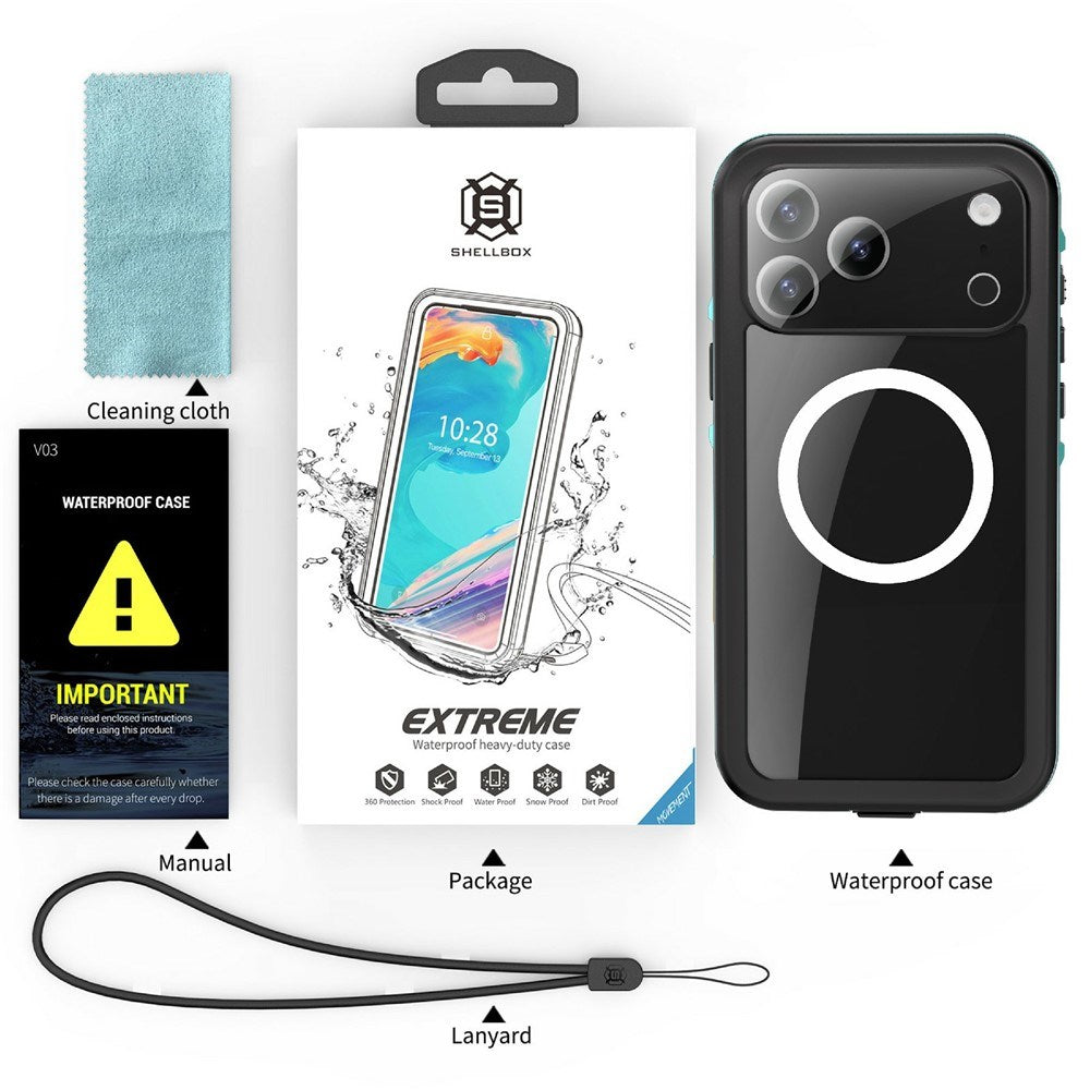 EIDERWOOD iPhone 17 Pro Max Vanntett Håndverker Deksel m. Skjermbeskytter & Stropp - MagSafe Kompatibel - Blå