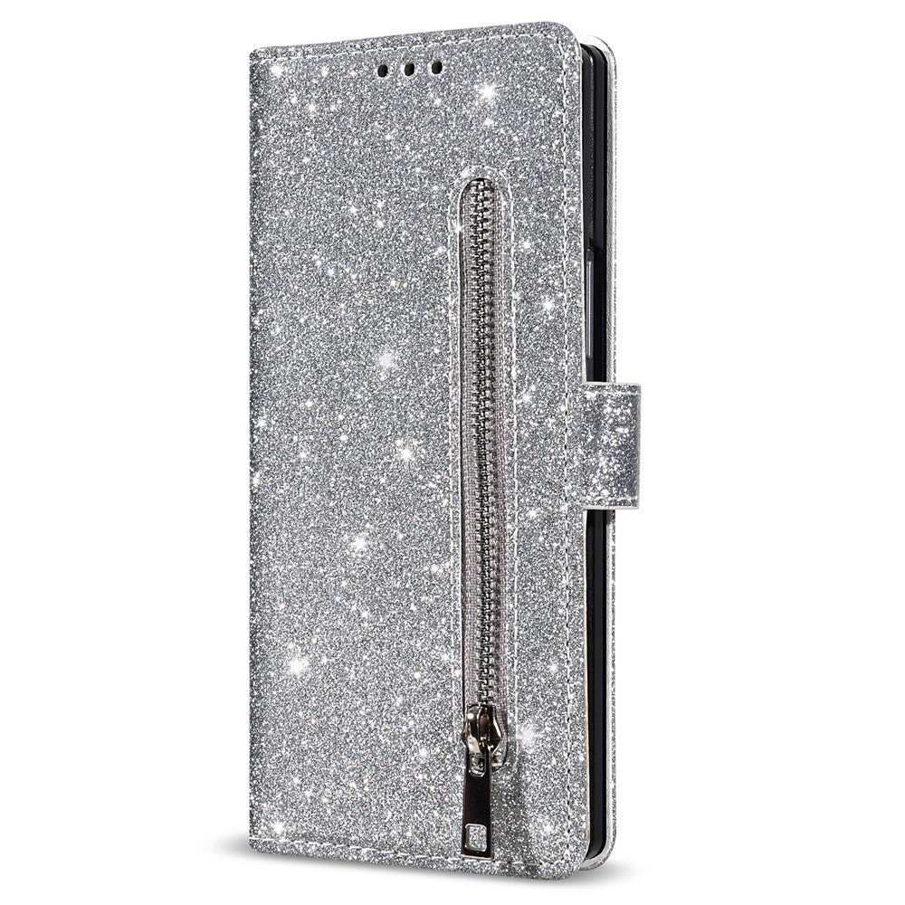 EIDERWOOD Samsung Galaxy Z Fold7 Glitter Flip Deksel m. Lommebok & Stropp - Sølv