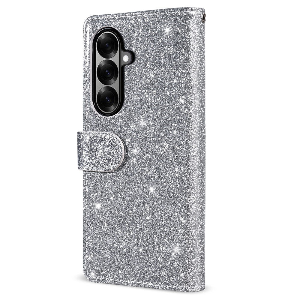 EIDERWOOD Samsung Galaxy Z Fold7 Glitter Flip Deksel m. Lommebok & Stropp - Sølv