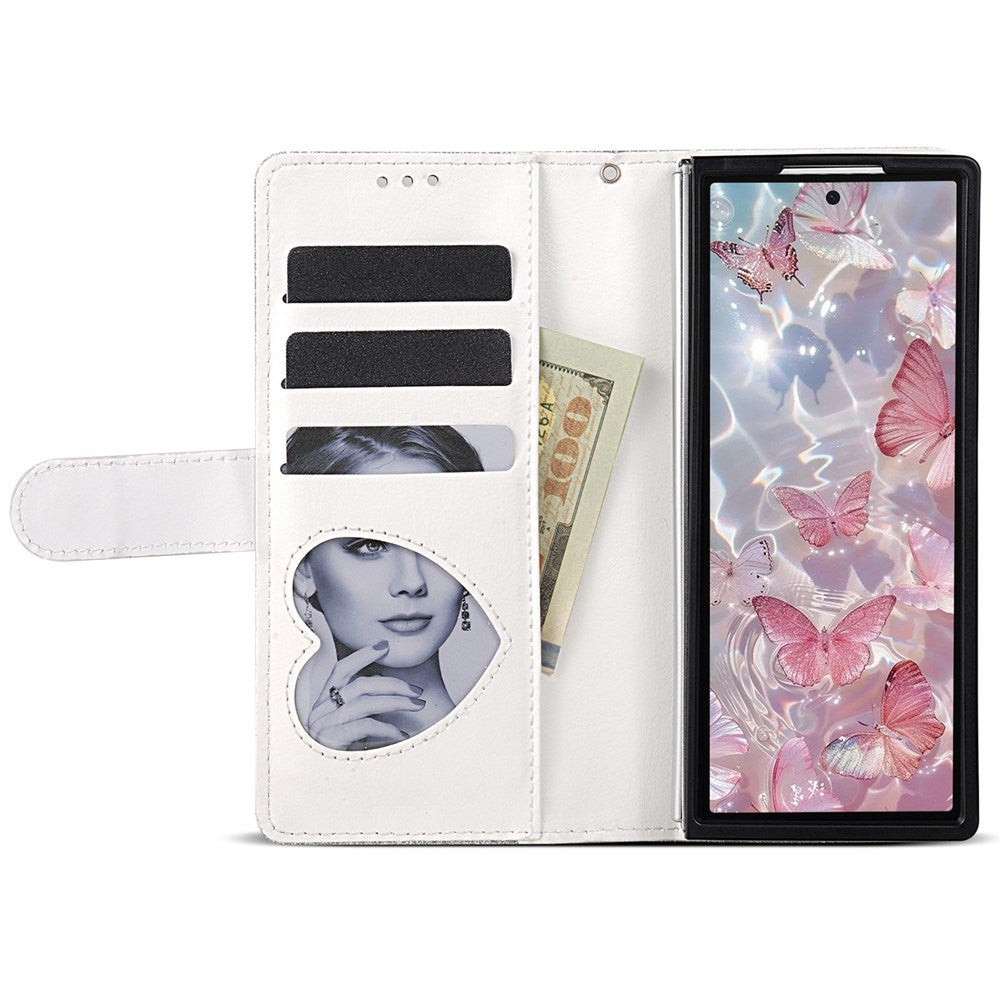 EIDERWOOD Samsung Galaxy Z Fold7 Glitter Flip Deksel m. Lommebok & Stropp - Sølv