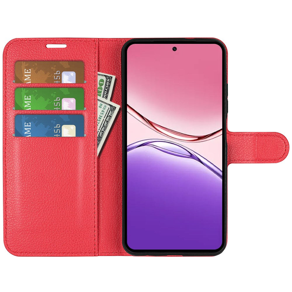 OPPO A5x (5G) / OPPO A5x (4G) EIDERWOOD Kunstskinn Flip Deksel med Kortholder & Ståfunksjon - Rød