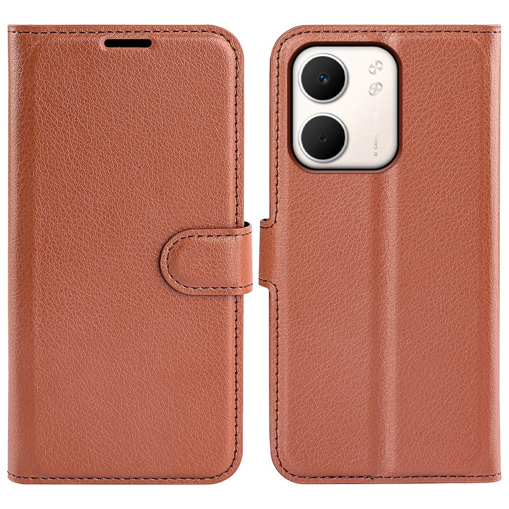 OPPO A5x (5G) / OPPO A5x (4G) EIDERWOOD Kunstskinn Flip Deksel med Kortholder & Ståfunksjon - Brun