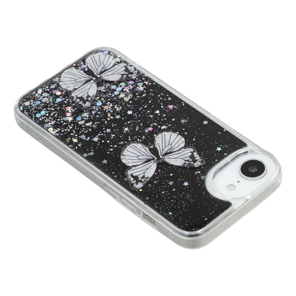EIDERWOOD iPhone 17e / 16e Fleksibelt Plast Deksel med Sommerfugler - Gjennomsiktig / Svart