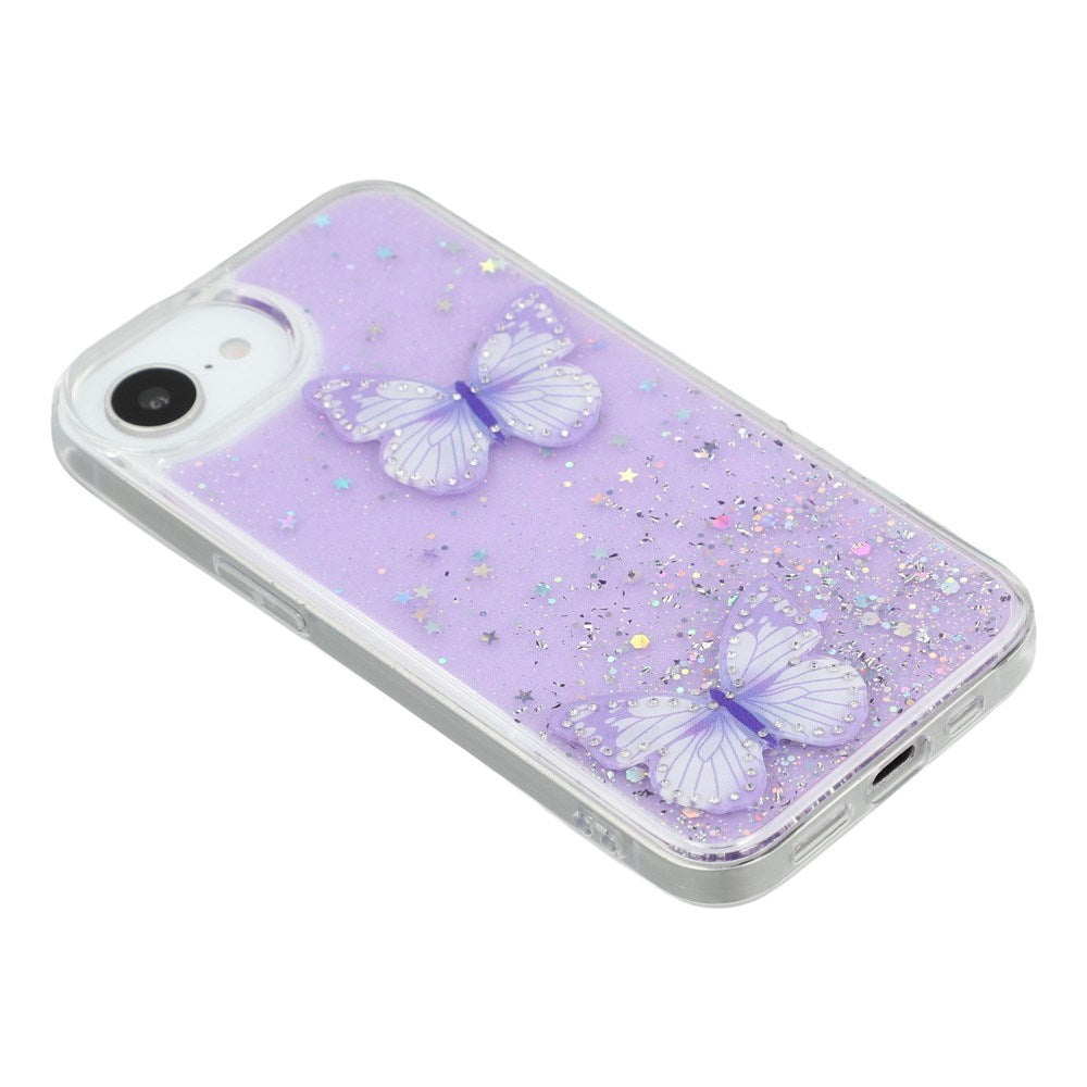 EIDERWOOD iPhone 17e / 16e Fleksibelt Plast Deksel med Sommerfugler - Gjennomsiktig / Lilla