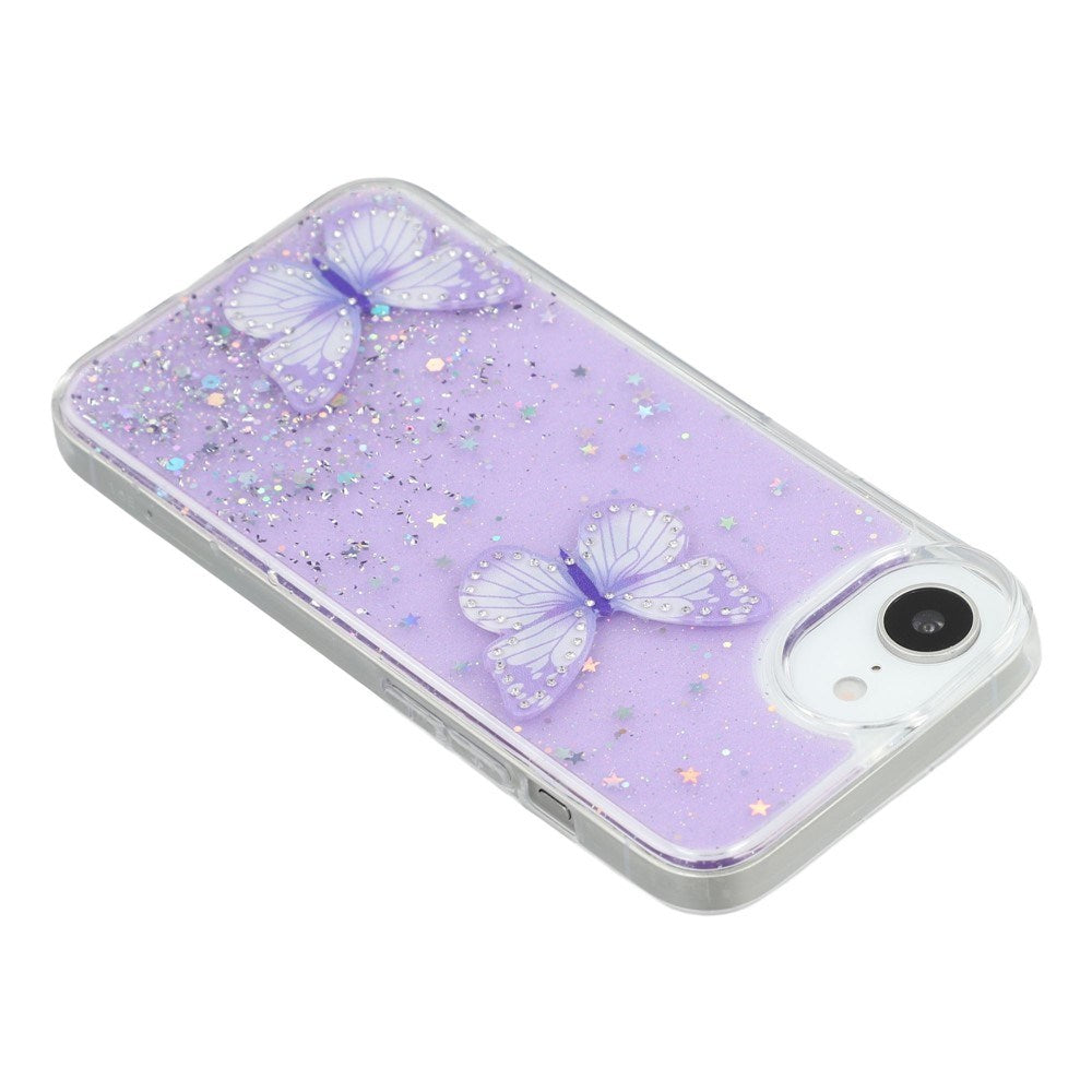 EIDERWOOD iPhone 17e / 16e Fleksibelt Plast Deksel med Sommerfugler - Gjennomsiktig / Lilla