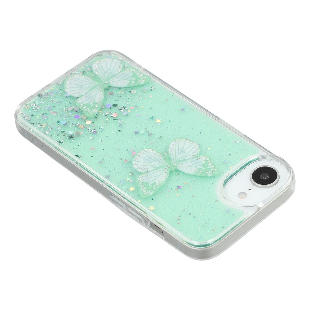 EIDERWOOD iPhone 17e / 16e Fleksibelt Plast Deksel med Sommerfugler - Gjennomsiktig / Grønn