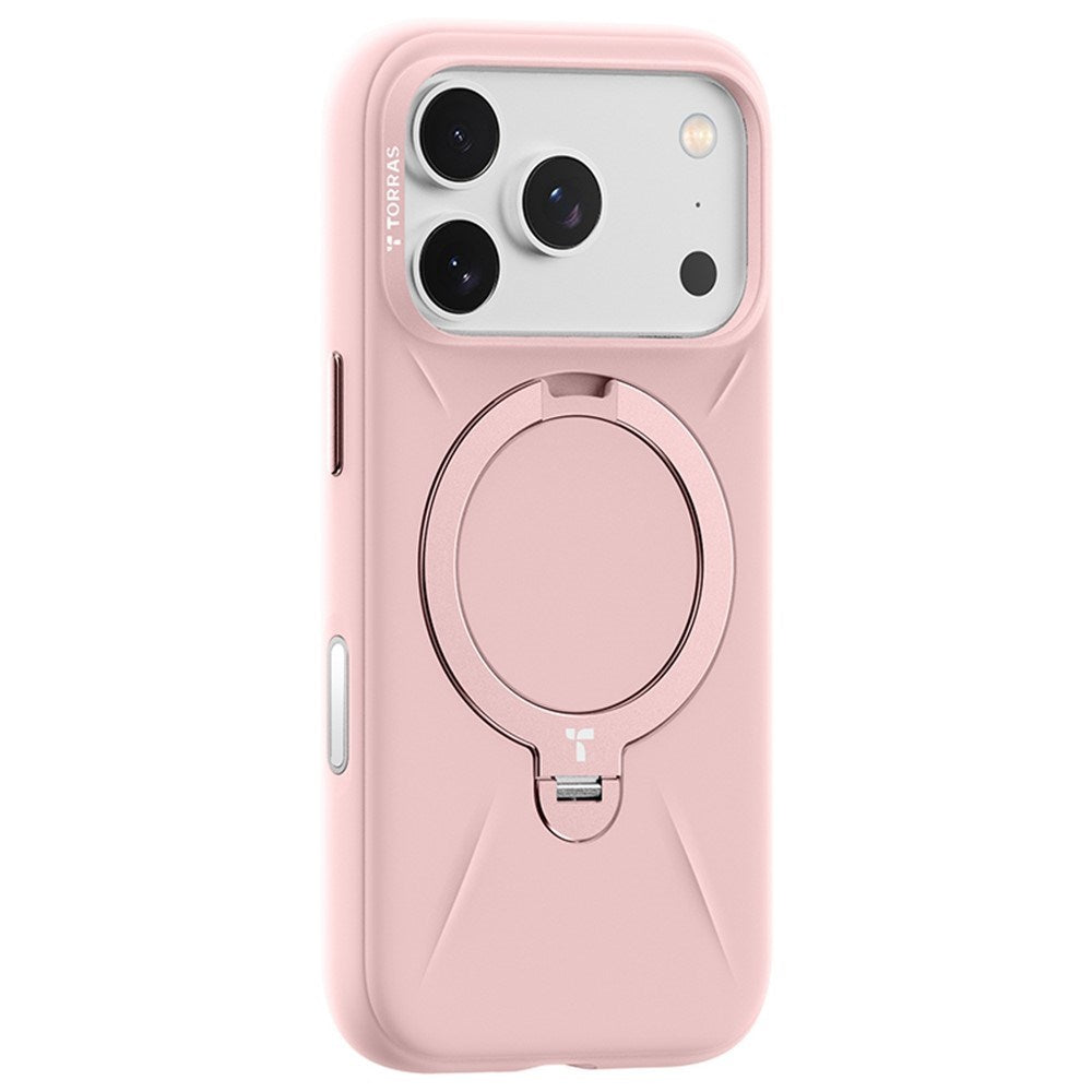 TORRAS iPhone 17 Pro Max Ostand Spin Silikon Deksel m. Roterende Kickstand - MagSafe Kompatibel - Rosa