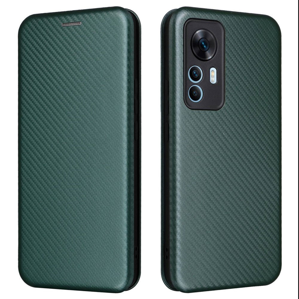 Xiaomi 12T / 12T Pro Carbon Fiber Flipdeksel i Plast - Grønn