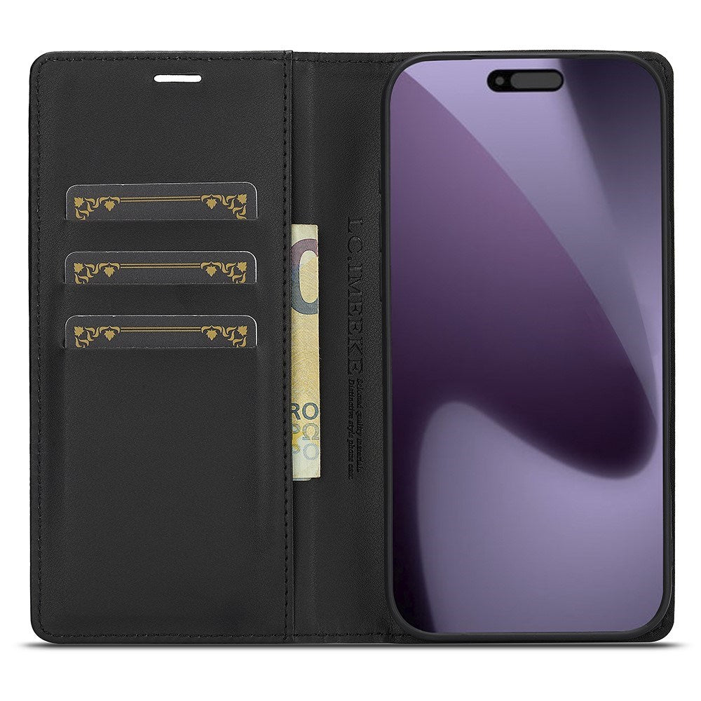 iPhone 18 Pro Max / 17 Pro Max LC.IMEEKE Kunstskinn Flip Deksel med Karbonfiber - Svart / Rød Horisontal Stripe
