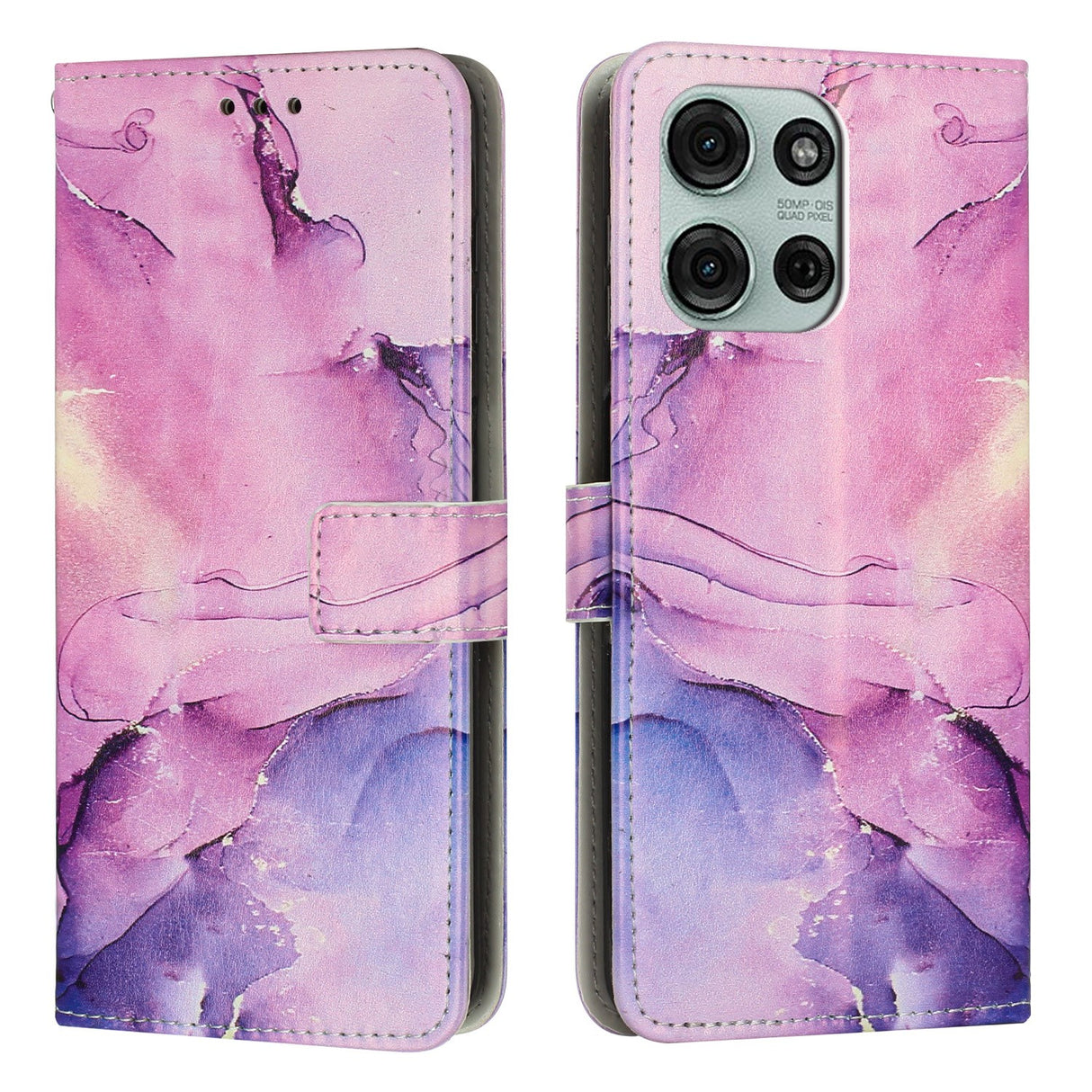 EIDERWOOD Motorola Moto G56 Marmor Mønstret Kunstskinn Flip Deksel m. Stropp - Lilla