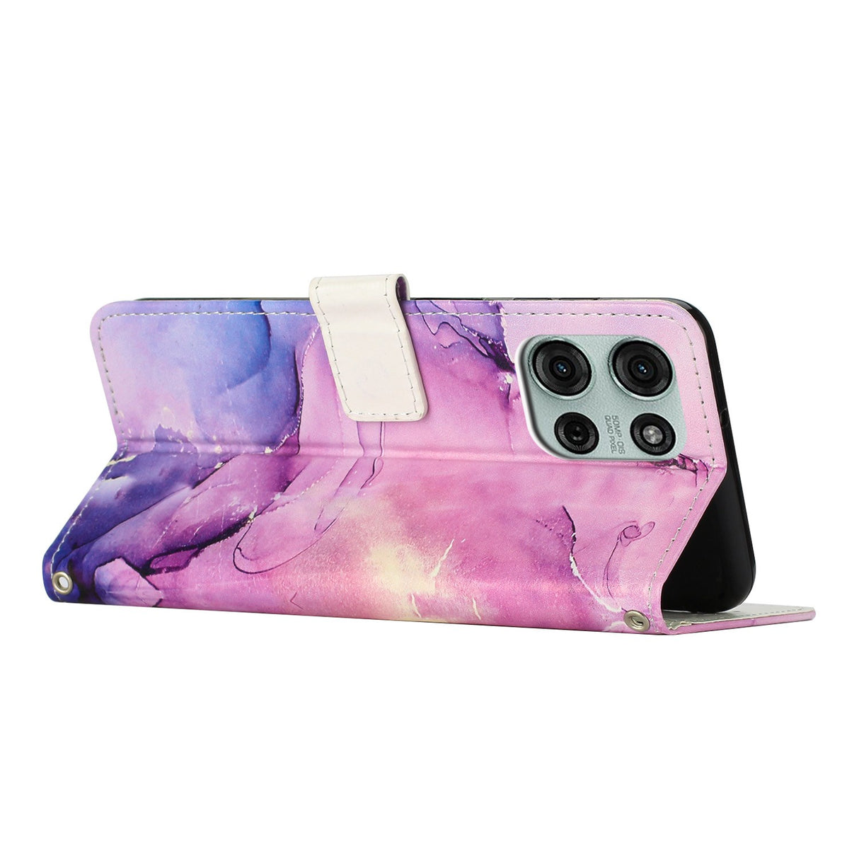EIDERWOOD Motorola Moto G56 Marmor Mønstret Kunstskinn Flip Deksel m. Stropp - Lilla