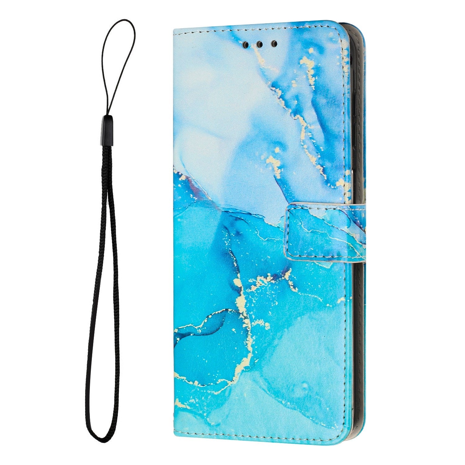 EIDERWOOD Motorola Moto G56 Marmor Mønstret Kunstskinn Flip Deksel m. Stropp - Blå