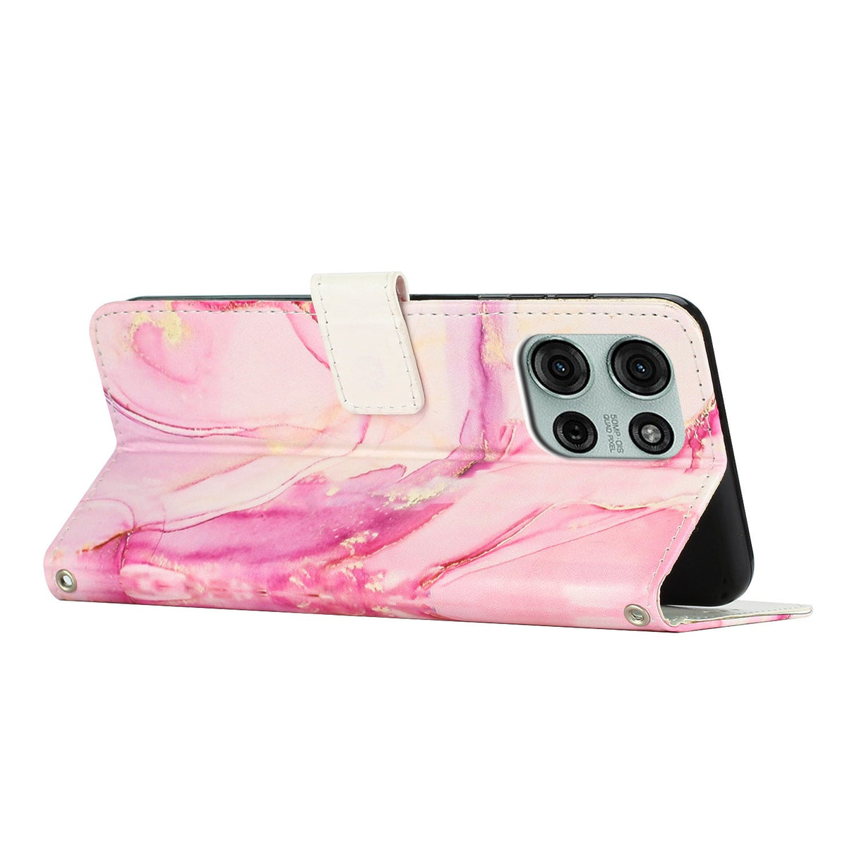 EIDERWOOD Motorola Moto G56 Marmor Mønstret Kunstskinn Flip Deksel m. Stropp - Rosa