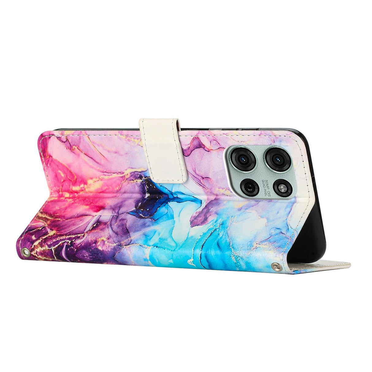 EIDERWOOD Motorola Moto G56 Marmor Mønstret Kunstskinn Flip Deksel m. Stropp - Rosa / Lilla