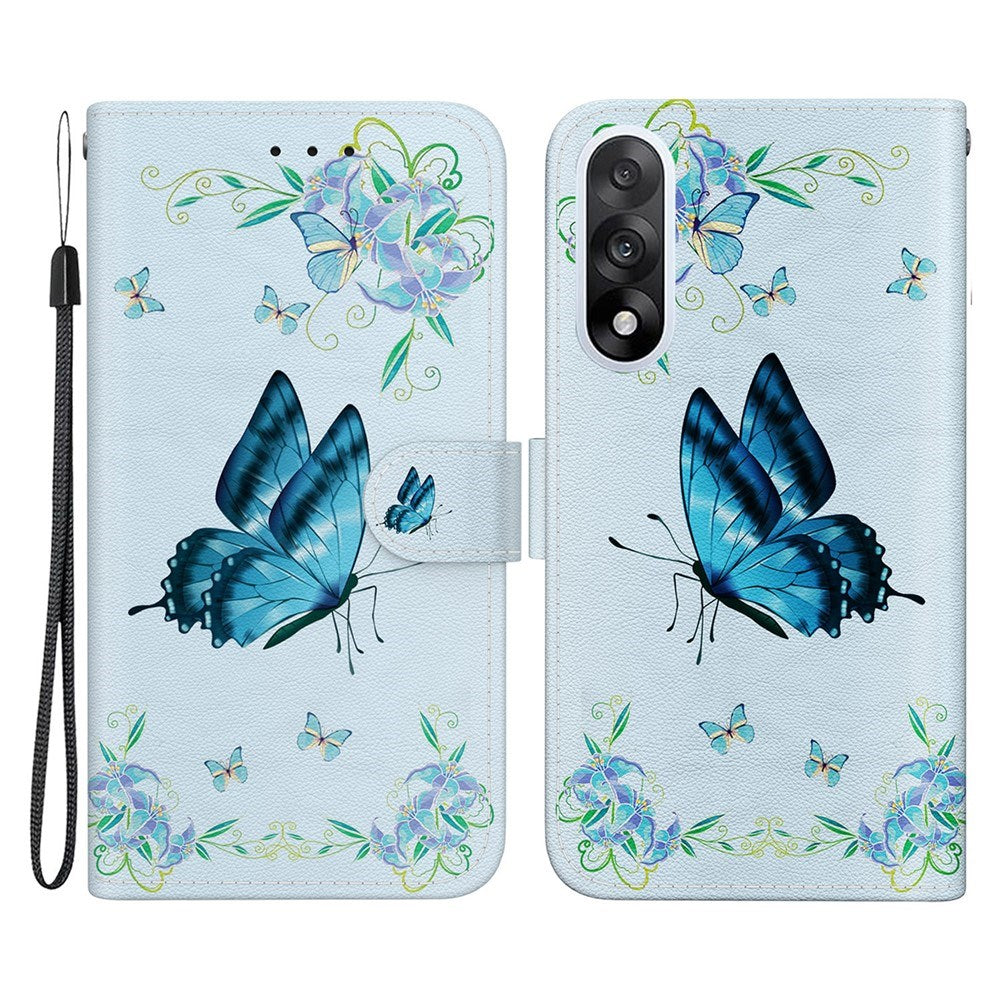 EIDERWOOD OnePlus Nord 5 Kunstskinn Flip Deksel med Kortholder & Stropp – Blå Sommerfugl