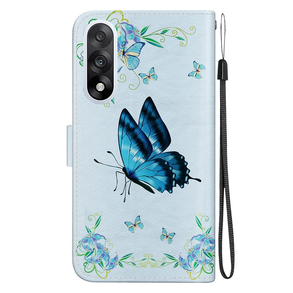 EIDERWOOD OnePlus Nord 5 Kunstskinn Flip Deksel med Kortholder & Stropp – Blå Sommerfugl