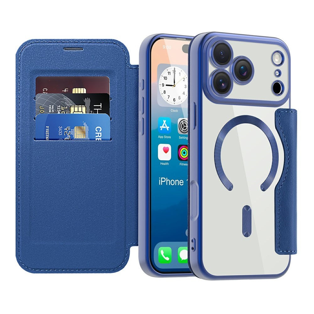 EIDERWOOD iPhone 17 Pro Flipp Deksel med Gjennomsiktig Bakside – MagSafe Kompatibel – Mørk Blå